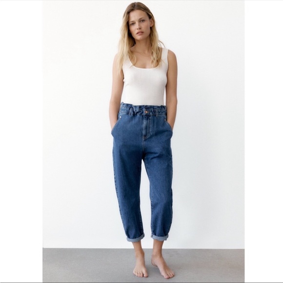 Zara Denim - Zara women’s baggy paperbag Hi-rise jeans size 0